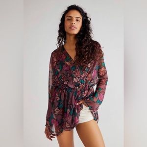 Free People Flume Tunic TopWomen Casual Floral Printed Wrap Blouse